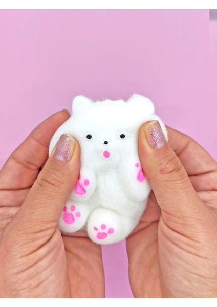 Sevimli Köpek Squishy Tüylü Beyaz Patili Yumuşacık (6x9 Cm) Sukuşi - Beyaz