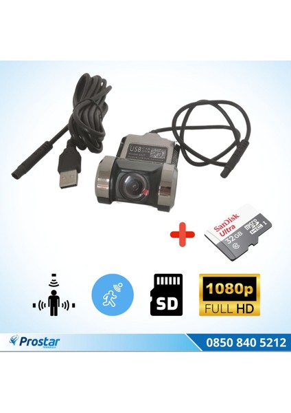 Araç Dvr Sürüş Kaydedici Kamera USB Full Hd (32 GB Sd Kart Dahil) 1080P 170° Geniş Açı