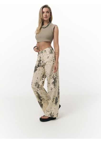 Nellore Desenli Bej Jean Pantolon