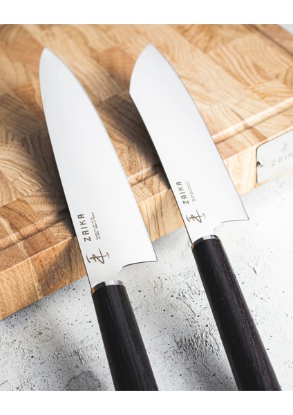 2'li Set - Gyutou Ve Eğri Santoku - Japon Tasarım Şef Bıçakları - Ahşap Sap Paslanmaz Çelik