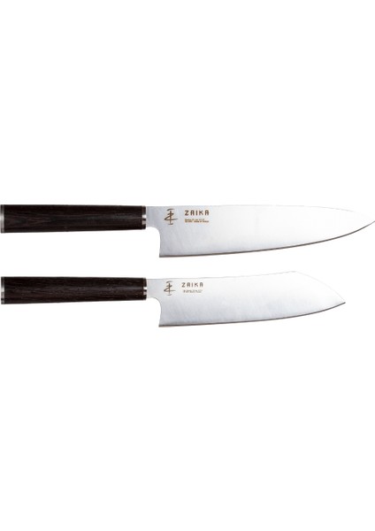 2'li Set - Gyutou Ve Eğri Santoku - Japon Tasarım Şef Bıçakları - Ahşap Sap Paslanmaz Çelik