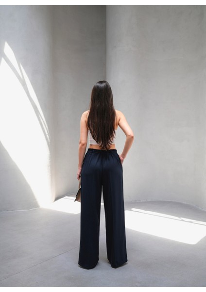 Kadın Beli Lastik ve Bağcıklı Geniş Paça Pantolon fiyatları