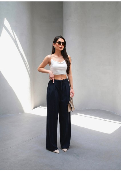 Kadın Beli Lastik ve Bağcıklı Geniş Paça Pantolon fırsatları