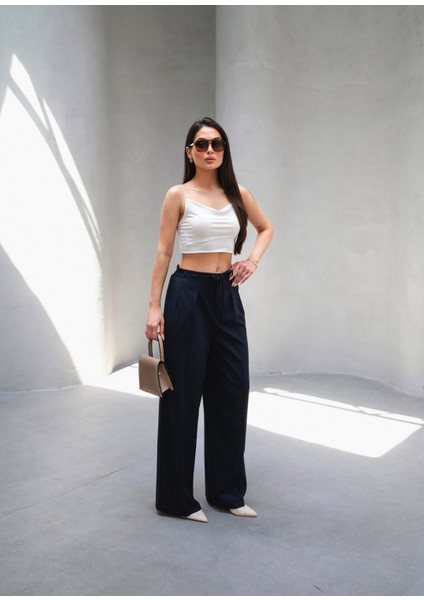 Kadın Beli Lastik ve Bağcıklı Geniş Paça Pantolon indirimleri