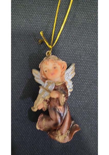 Asılan Melek Koyu Kahverengi Biblo Dekoratif Obje Ev Dekorasyon 7x3,5cm Keman Çalan 1 Adet