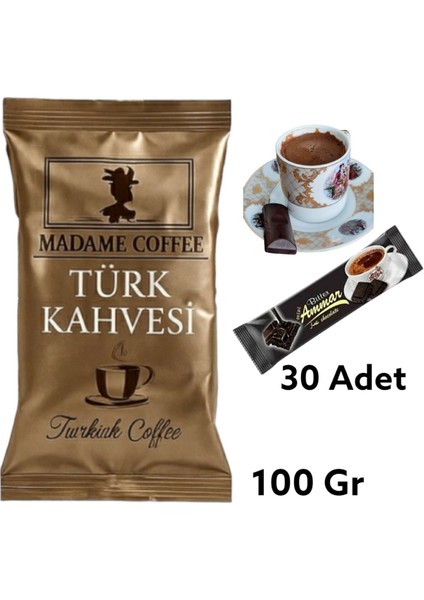 Madame Türk Kahvesi 100 gr ve Kahve Yanı Bitter Çikolata 30X7 gr fırsatları