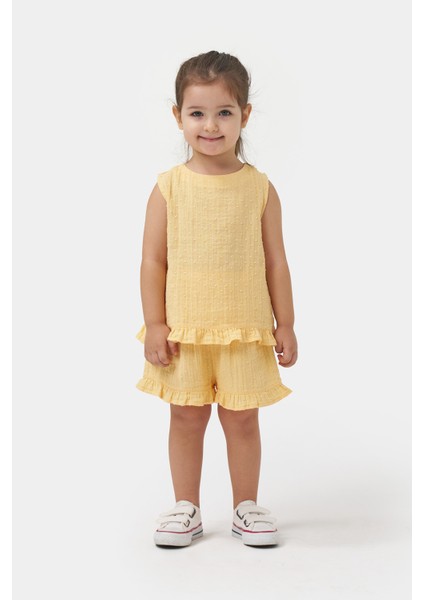 Kız Çocuk Arkası Fırfırlı Yazlık Müslin Ikili Takım