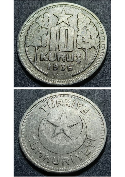 39963680E0F350E16D 1936 10KURUŞ Nadir Çıkar Ççt+ Eski Madeni Para Rr
