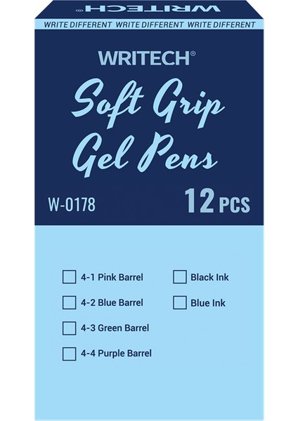 Wrıtech W-0178 0,5mm Soft Grıp Mor Gövde Mavi Jel Kalem - 12'li Kutu modelleri