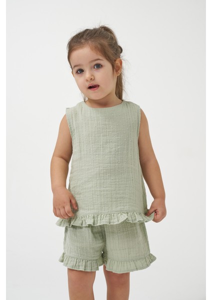 Kız Çocuk Arkası Fırfırlı Yazlık Müslin Ikili Takım fiyatları