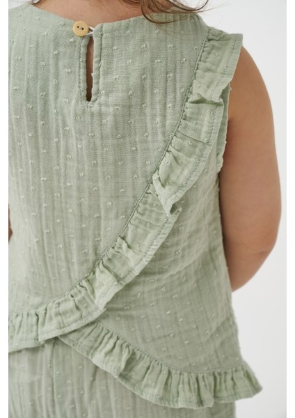 Kız Çocuk Arkası Fırfırlı Yazlık Müslin Ikili Takım modelleri