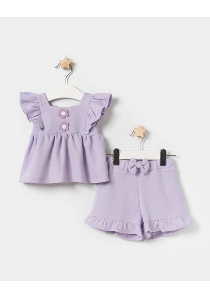 Kız Bebek Çiçek Detaylı Yazlık Ikili Takım