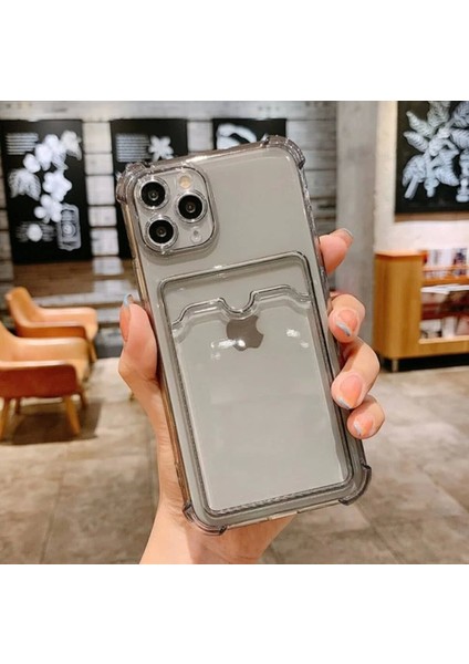 Apple iPhone 12 Pro Kılıf Kart Bölmeli Şeffaf Gri