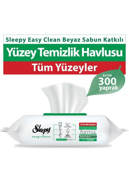 Easy Clean Beyaz Sabun Katkılı Yüzey Temizlik Havlusu 3X100 (300 Yaprak) Intermop Slim Cam Bezi