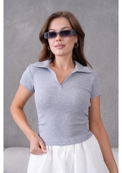 Polo Yaka Büzgü Detay Kısa Kol Slim Fit Kaşkorse Basic T-Shirt indirimleri
