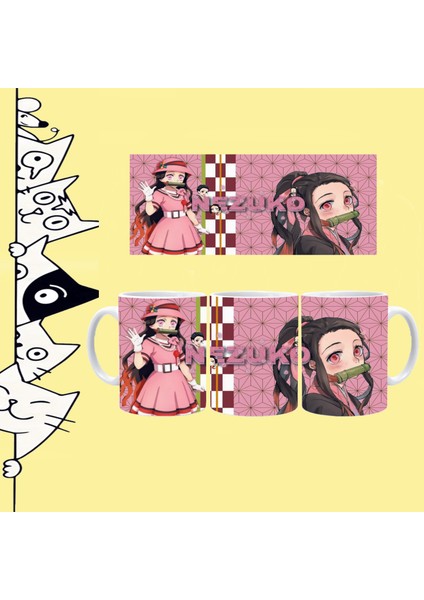 Nezuko Kamado Karakter Anime Demon Slayer Tasarım Full Baskılı Beyaz Kupa Bardak