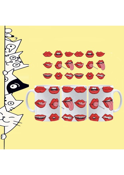 Lolipop Girl Lıps Lıpstıck Tasarım Full Baskılı Beyaz Kupa Bardak