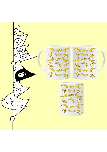 Muz Banana Meyve Tasarım Full Baskılı Beyaz Kupa Bardak