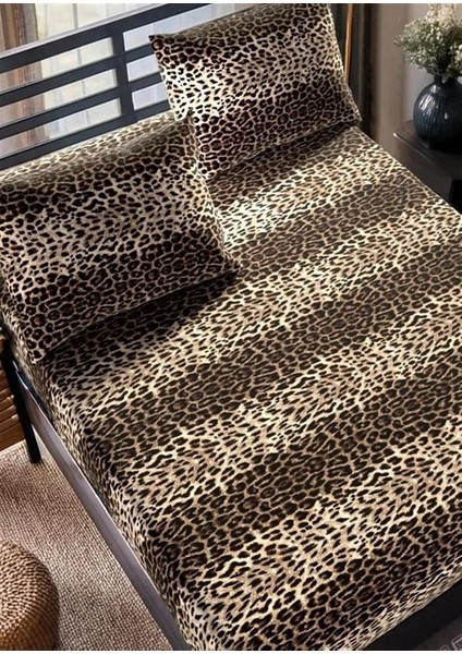 Çift Kişilik Lastikli Çarşaf Seti Yastık Kılıfı Leoparlı