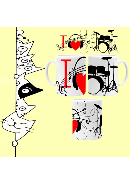 Baterist I Love Müzik Tasarım Full Baskılı Beyaz Kupa Bardak