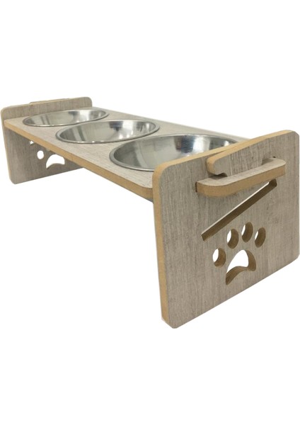 Ahşap Ayarlanabilir Kedi Mama ve Su Kabı - 3 Lü