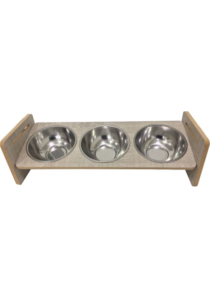 Ahşap Ayarlanabilir Kedi Mama ve Su Kabı - 3 Lü