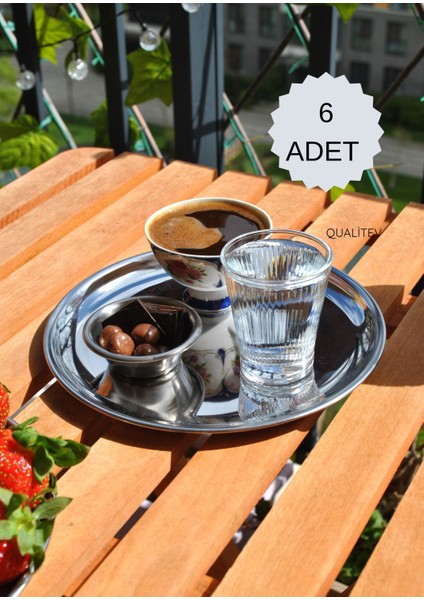 6'lı Paslanmaz Çelik 20 cm Sunum Tabağı Yuvarlak Gümüş Renk Servis Tabak