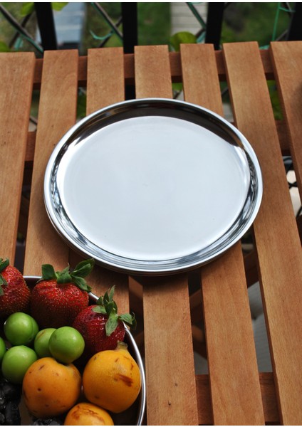 6'lı Paslanmaz Çelik 20 cm Sunum Tabağı Yuvarlak Gümüş Renk Servis Tabak