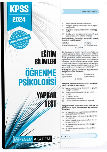 2024 KPSS Eğitim Bilimleri Öğrenme Psikolojisi Yaprak Test