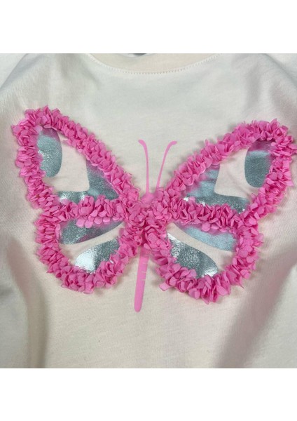 Püskül Detay Kelebek Baskı Parlak Gümüş Alt Fitilli Tayt Uzun Şort Kız Çocuk Alt Üst Takım fiyatları