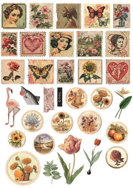 Sticker Elbiseli Horoz Estetik Vintage - Retro Serisi 6 Sayfa