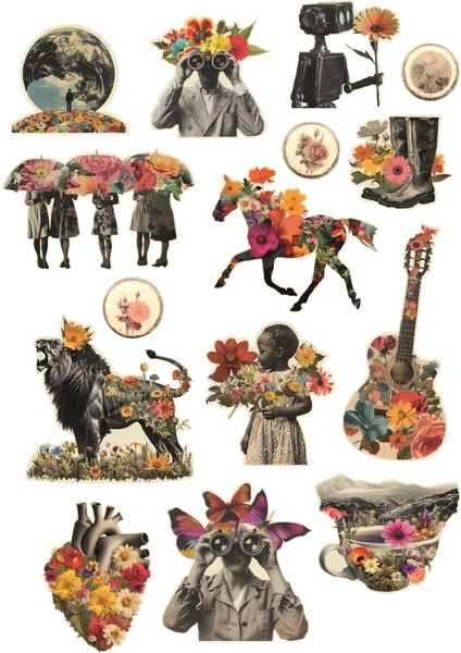 Sticker Elbiseli Horoz Estetik Vintage - Retro Serisi 6 Sayfa