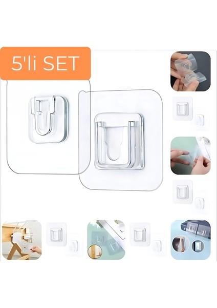Kuriton 5 SET Geçmeli Klips, Kendinden Yapışkanlı Eşya Sabitleme Askısı
