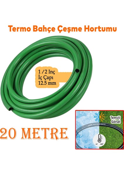 Termo Bahçe Hortumu Dayanıklı 3 Katlı Sağlam Çeşme Su Sulama Yıkama Hortum 20 Metre 12.5 mm 1/2"