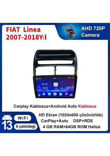 Fiat Linea 2007-2018 Yıl Uyumlu 4GB Ram 64GB Rom Android Multimedya Sürüm 13 Kablosuz Carplay Navigasyon 9 Inç Ekran