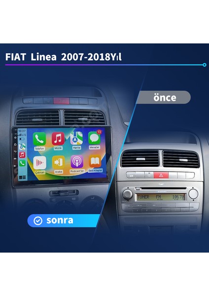 Fiat Linea 2007-2018 Yıl Uyumlu 4GB Ram 64GB Rom Android Multimedya Sürüm 13 Kablosuz Carplay Navigasyon 9 Inç Ekran fiyatları