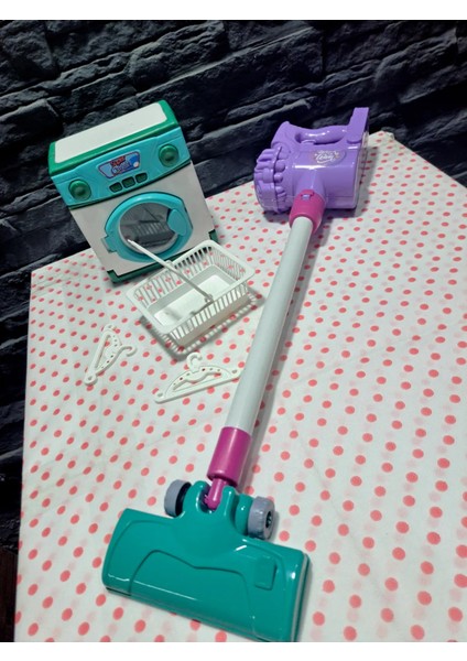 Oyuncak Evcilik ve Mutfak Seti Çamaşır Makinası Uzun Saplı Süpürge 2 Li Set