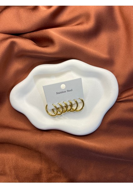 3'lü Paslanmaz Çelik Altın Renk Halka Küpe Seti -Suya Dayanıklı fiyatları