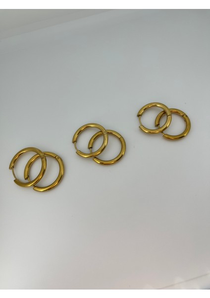 3'lü Paslanmaz Çelik Altın Renk Halka Küpe Seti -Suya Dayanıklı indirimleri
