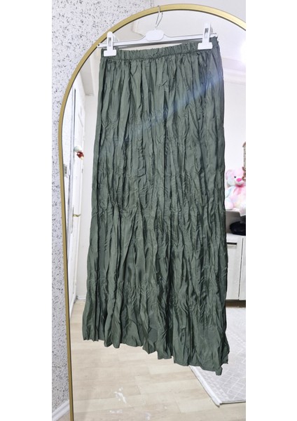 Kadın Pileli Kırışık Kumaş Maxi 100 cm Etek Kraş modelleri