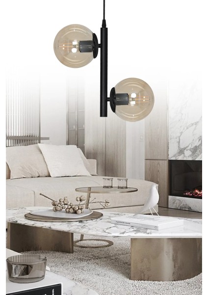 Salkım 2'li Siyah Modern Avize