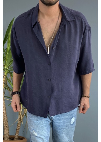 Nakışlı Oversize Asimetrik Kısa Kol Gömlek