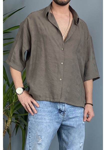 Nakışlı Oversize Asimetrik Kısa Kol Gömlek modelleri