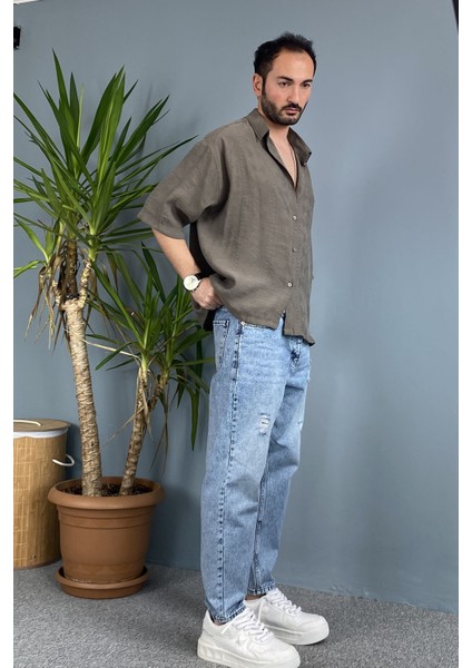 Nakışlı Oversize Asimetrik Kısa Kol Gömlek fırsatları