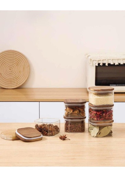 Akasya Borosilikat 6 Parça Kare Cam Kavanoz/kase 350ML