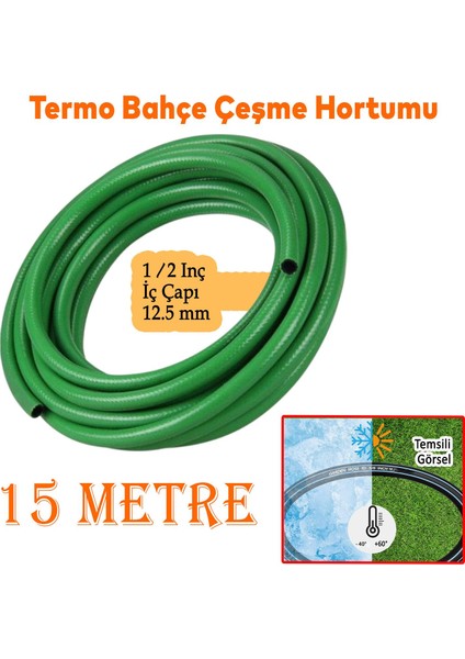 Termo Bahçe Hortumu Dayanıklı 3 Katlı Sağlam Çeşme Su Sulama Yıkama Hortum 15 Metre 12.5 mm 1/2"