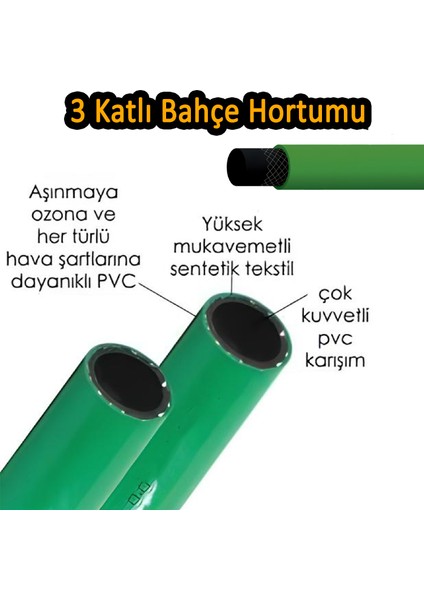 Termo Bahçe Hortumu Dayanıklı 3 Katlı Sağlam Çeşme Su Sulama Yıkama Hortum 15 Metre 12.5 mm 1/2" modelleri