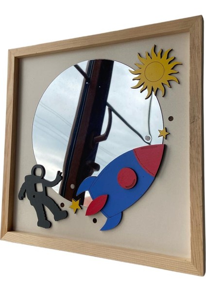 Çocuk Odası |uzay Temalı | Pleksi Aynalı | Ahşap Tablo | 30*30 cm | ÇT2010