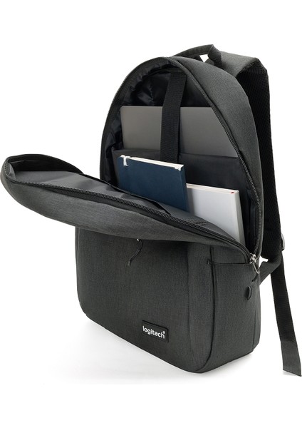 15.6" Inç Laptop Valiz Askılı Kumaş Notebook Günlük Seyahat Siyah Bilgisayar Sırt Çantası