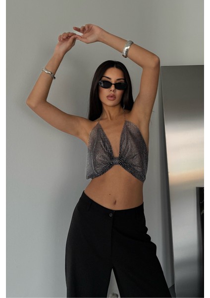 Siyah Dökümlü Fiyonk Büstiyer Crop